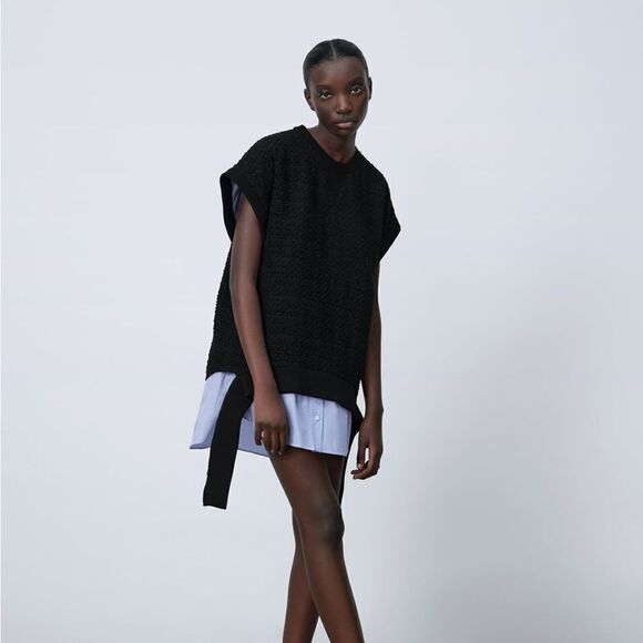 ZARA TEXTURED COMBINATION MINI DRESS NEW - Picture 4 of 9